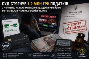 Суд стягнув 1,2 млн грн податків з чоловіка, на рахунки якого надходили мільйонні P2P-перекази у схемах онлайн-казино