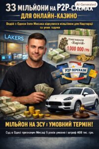 33 млн на P2P-схемах для онлайн-казино: водій з Одеси відкупився мільйоном для Нацгвардії